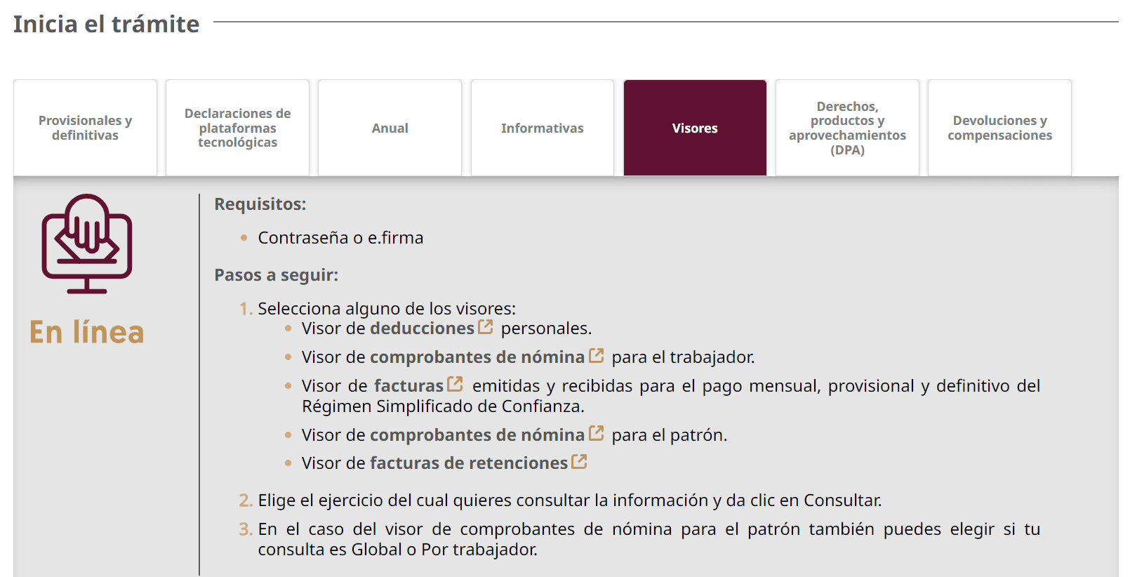 Visor del SAT — sección Visores para descargar XML
